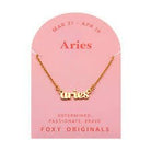 Zodiac Script Necklace in 14K Plated Gold featuring the Aries astrological sign in elegant script.