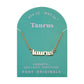Zodiac Script Necklace in 14K Plated Gold featuring Taurus astrological sign on packaging for astrology lovers.
