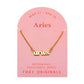 Zodiac Script Necklace in 14K Plated Gold featuring the Aries astrological sign in elegant script.